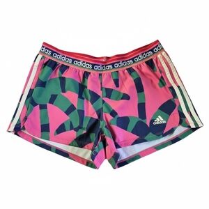 Adidas Women's Pink and Green Patterned Shorts Small